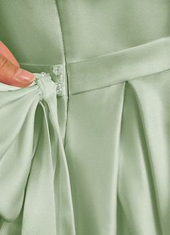 Azazie Pearl Flower Girl Dresses Dusty Sage Ball-Gown Pleated Matte Satin Dress image9