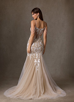 Azazie Denise Wedding Dresses Diamond White Nude Mermaid Sequins Tulle Dress image2