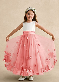 Azazie Vi Flower Girl Dresses Coral A-Line Sleeveless Tulle Dress image5