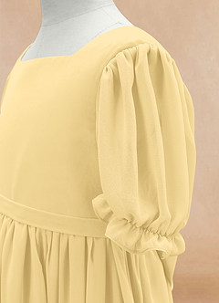 Azazie Joss Robe Demoiselle D'honneur Fillette Robe Trapèze en Mousseline de soie avec manches Beurre image6