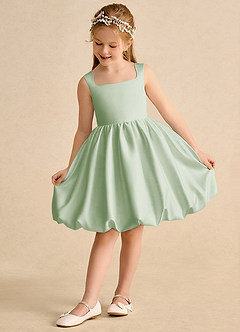 Azazie Nirvana Jurken voor bloemenmeisjes Baljurk Jurk van Mat Satijn Ruches Stoffige Salie image3