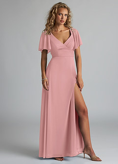 Azazie Induh Bridesmaid Dresses Dusty Rose A-Line Flutter V-neck Mesh Dress image3