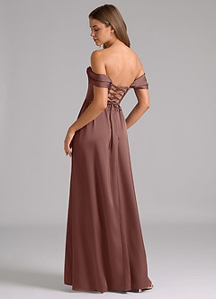 Azazie Hattie Bridesmaid Dresses Espresso A-Line Corset Stretch Satin Dress image2