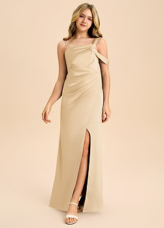 Azazie Wynter Junior Vestido de Oro de Satén Elástico con Plisado image3