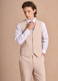 front Carter Marrone Chiaro Gilet da abito in misto cotone e lino