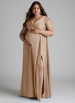 Azazie Allessia Maternity Bridesmaid Dresses A-Line Pleated Stretch Satin Floor-Length Dress image11