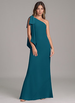 Azazie Capri Bridesmaid Dresses Ink Blue A-Line One Shoulder Chiffon Dress image6