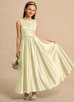 Azazie Ducky Girls Formal Flower Girl Dresses Lemon Sorbet A-Line Pleated Stretch Satin Dress image1