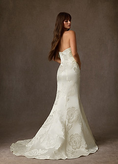 Azazie Nita Abiti da Sposa Abito Sirena in Jacquard Floreale Senza Cinturino Crema image5