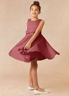Azazie Coco Robe Demoiselle D'honneur Fillette Robe Trapèze en Mat Satiné Arc Antique Rose image3