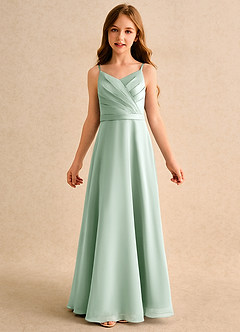 Azazie Umina Junior Formal Flower Girl Dresses Agave A-Line Pleated Matte Satin Dress image6