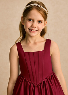 Azazie Myla vestidos de niña de las flores Vestido Borgoña de Satin Mate de Línea A con Plisado image6