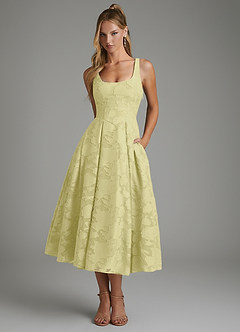 Azazie Isabella At-home Try On Dresses Lemon Sorbet A-Line Corset Floral Burnout Dress image1