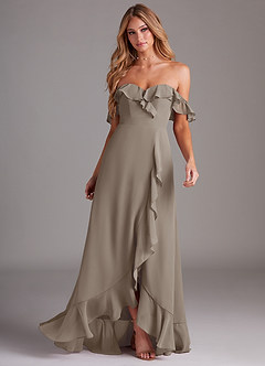 Azazie Lyra Bridesmaid Dresses Taupe A-Line Chiffon Convertible Dress image4