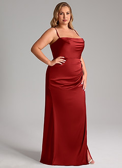 Azazie Leonis Brautjungfernkleider Wandelbar Meerjungfrau-Linie Plissee Stretch-Satin Kleid Granatapfelrot image14