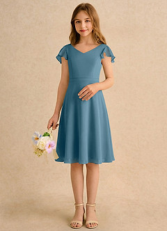Azazie Narin Girls Formal Blomsterpigekjoler A-Line med ærmer Chiffon Knælængde Kjole image3