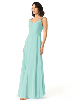 Azazie Janine Bridesmaid Dresses Aqua A-Line V-Neck Chiffon Dress image2