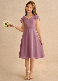 Azazie Narin Girls Formal Flower Girl Dresses Vintage Mauve A-Line with Sleeves Chiffon Dress image1