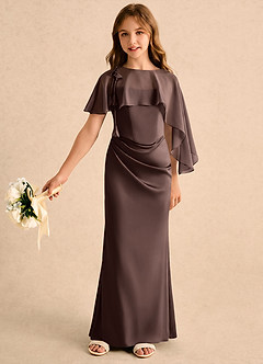 Azazie Bowie Girls Formal Flower Girl Dresses Ganache Mermaid Pleated Stretch Satin Dress image3