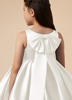 Azazie Bo Peep Flower Girl Dresses Ivory A-Line Bow Matte Satin Dress image5
