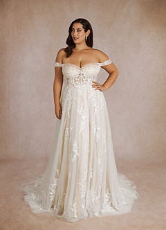 Azazie Wendie Wedding Dresses Diamond White Champagne A-Line Sequins Tulle Dress image10