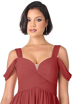 Azazie Lianne Bridesmaid Dresses Rust A-Line Off the Shoulder Chiffon Dress image5