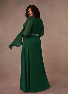 Azazie Priyanka Mother of the Bride Dresses Dark Green A-Line Boatneck Pleated Chiffon Dress image6