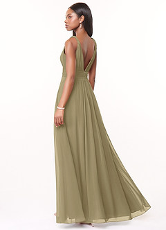 Azazie Maren Robes de demoiselle d'honneur Robe Trapèze en Mousseline de soie Plissée Vert Mousse image4