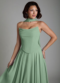 Azazie Ira Vestidos de damas de honor Vestido Matcha de Gasa de Línea A con Corsé image7