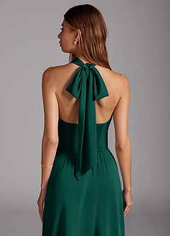 Azazie Myra Bridesmaid Dresses Emerald A-Line Side Slit Stretch Satin Dress image2
