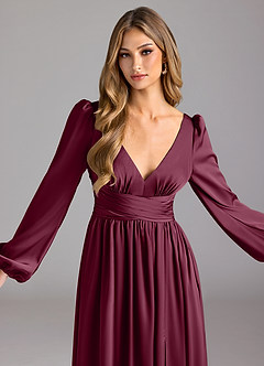 Azazie Norah Bridesmaid Dresses Mulberry A-Line Stretch Satin Dress image5