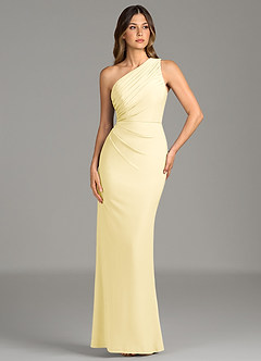 Azazie Akilah Robes de demoiselle d'honneur Robe Sirène en Jersey extensible de qualité supérieure Une épaule Sorbet Citron image1