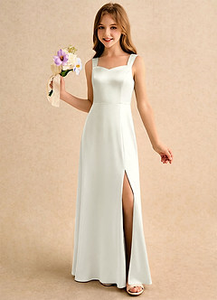 Azazie Makani Girls Formal Sukienki dla dziewczynek sypiących kwiaty Linia A Dekolt w kształcie serca Satyna elastyczna Długość podłogi Sukienka image1