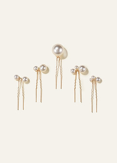 front Conjunto de 5 grampos de cabelo com pérolas em formato de cluster.