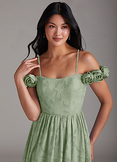 Azazie Autumn Bridesmaid Dresses Dusty Sage A-Line Off the Shoulder Floral Burnout Convertible Dress image2