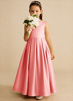 Azazie Cailee Flower Girl Dresses Coral Ball-Gown Pleated Matte Satin Dress image3