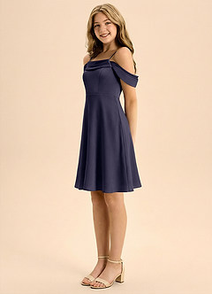 Azazie Anselie Junior Linia A Pofałdowany Satyna elastyczna Mini Młodsza druhna Sukienka image4