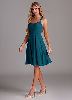 Azazie Vina Bridesmaid Dresses Ink Blue A-Line Lace Chiffon Dress image4