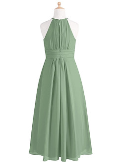 Azazie Bonnie Junior Matcha A-Line Pleated Chiffon Dress image6