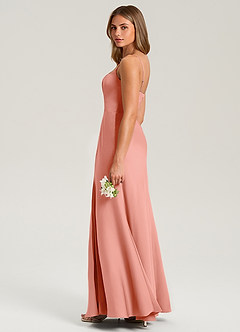Azazie Lidia Robes de demoiselle d'honneur Robe Sirène en Satin extensible Fente Latérale Corail image7