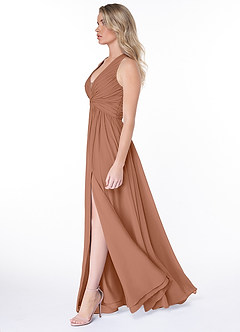 Azazie Jaclyn Bridesmaid Dresses Bronzer A-Line Pleated Chiffon Dress image3