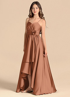 Azazie Catalina Junior Vestido de Bronceador de Satén Elástico de Corte en A con Escote de Corazón image6