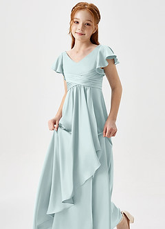 Azazie Omari Junior Mist A-Line Pleated Stretch Satin Dress image6