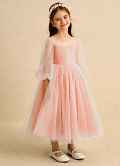 Azazie Trudy Robe Demoiselle D'honneur Fillette Robe Princesse en Tulle Encolure en Forme de Cœur Coucher De Soleil image1