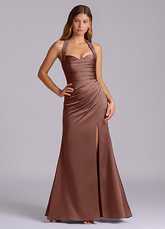 Azazie Destiny Bridesmaid Dresses Espresso Mermaid Sweetheart Neckline Stretch Satin Dress image6