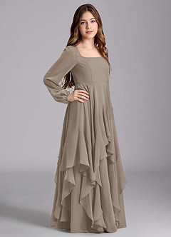 Azazie Clara Junior Vestido de Gris Pardo de Gasa de Corte en A con Blusón image4