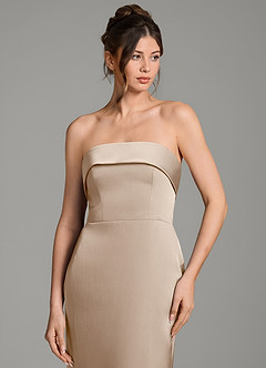 Azazie Phoenyx Bridesmaid Dresses Taupe Sheath Strapless Stretch Satin Dress image6