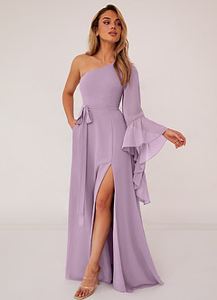 Barbie ♥ Azazie Bridesmaid Dresses Wisteria A-Line Long Sleeve Chiffon Dress image3