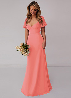Barbie ♥ Azazie Bridesmaid Dresses Coral A-Line Pleated Chiffon Dress image6