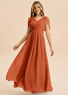 Azazie Emma Junior Robe Trapèze en Mousseline de soie Plissée Orange Brûlée image4